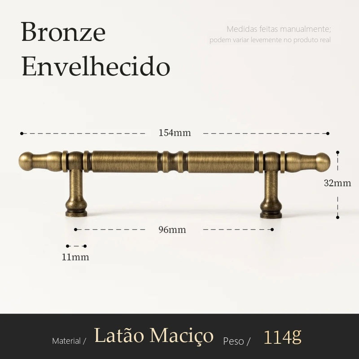 Puxador Assis Bronze Envelhecido Alça 96 mm - medidas