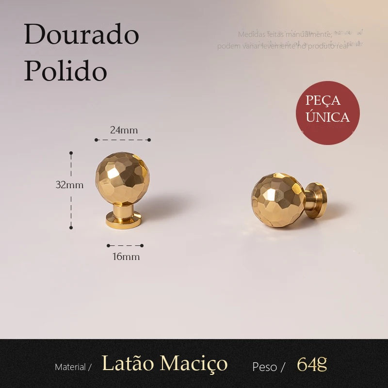 Puxador Brera Dourado Polido Ponto 25 mm - Estilo D - medidas