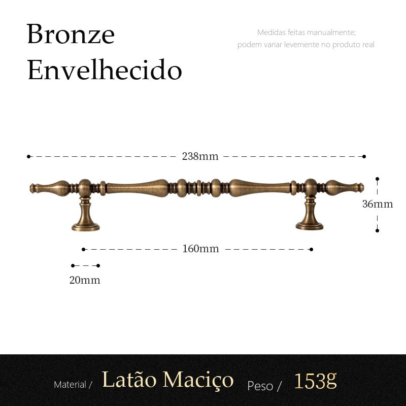 Puxador Como Bronze Envelhecido Alça 160 mm - medidas