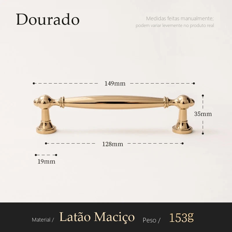 Puxador Elba Dourado Alça 128 mm - medidas