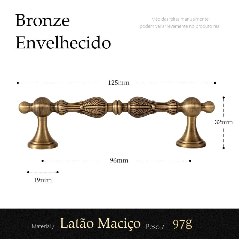 Puxador Faenza Bronze Envelhecido Alça 96 mm - medidas