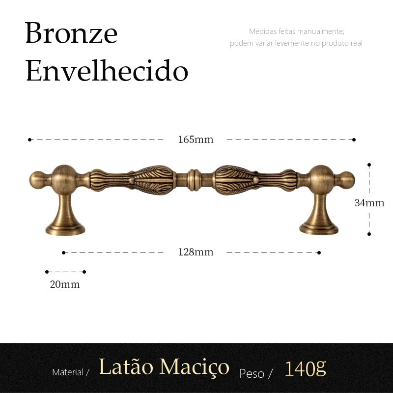 Puxador Faenza Bronze Envelhecido Alça 128 mm - medidas