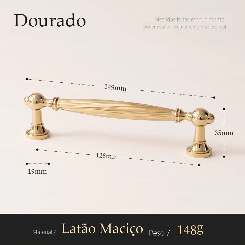 Puxador Fiesole Dourado Alça 128 mm - medidas