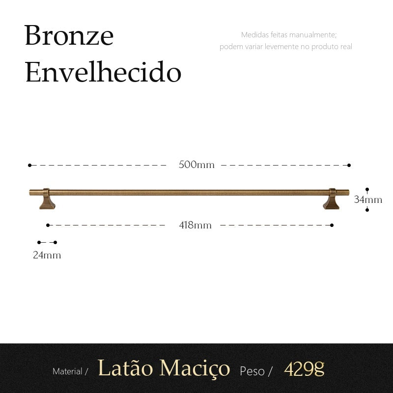 Puxador Foligno Bronze Envelhecido Alça 418 mm - medidas