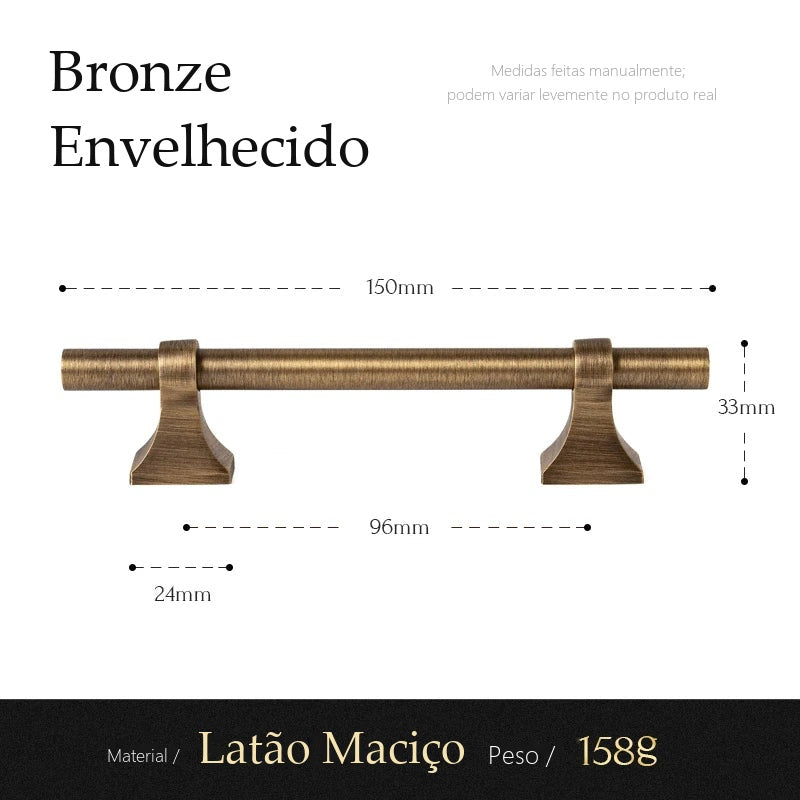 Puxador Foligno Bronze Envelhecido Alça 96 mm - medidas