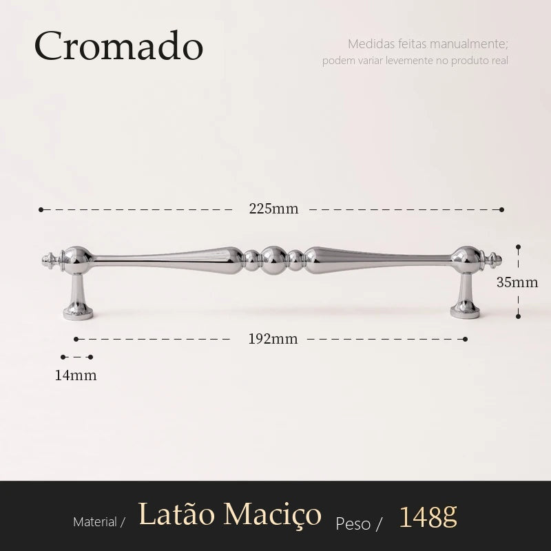 Puxador Gaeta Cromado Alça 192 mm - medidas
