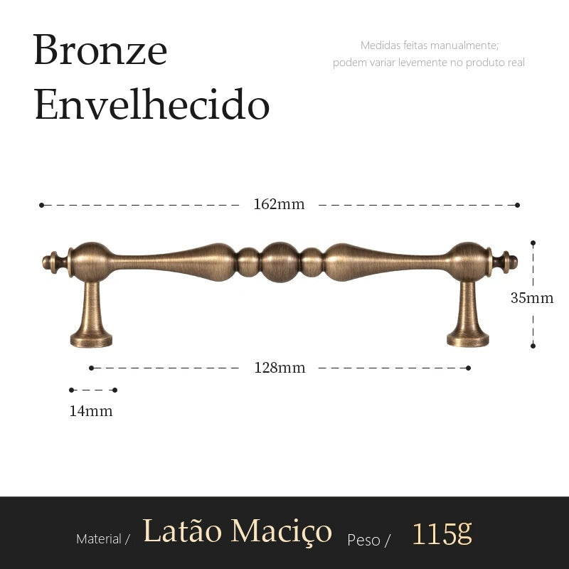 Puxador Gubbio Bronze Envelhecido Alça 128 mm - medidas