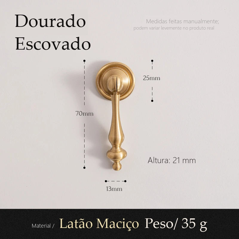 Puxador Lecce Dourado Escovado Pingente 70 mm - medidas