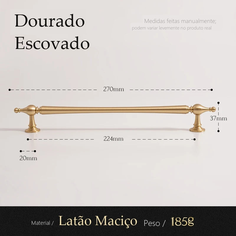 Puxador Lecce Dourado Escovado Alça 224 mm - medidas