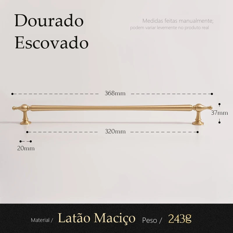 Puxador Lecce Dourado Escovado Alça 320 mm - medidas