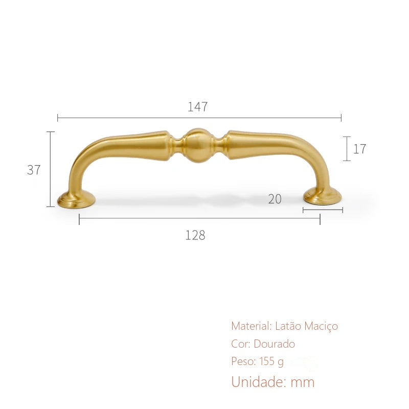 Puxador Lodi Dourado Escovado Alça 128 mm - medidas