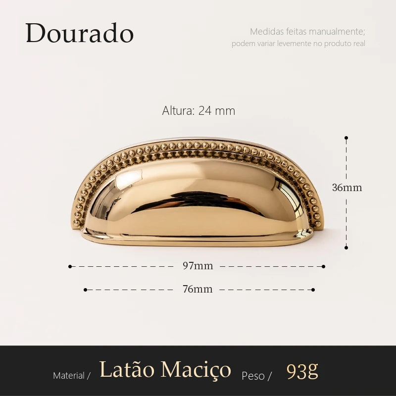 Puxador Mantova Dourado Alça 76 mm - Estilo D - medidas