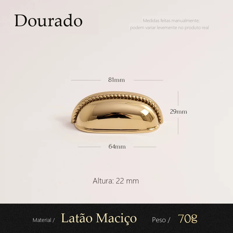 Puxador Mantova Dourado Alça 64 mm - Estilo B - medidas