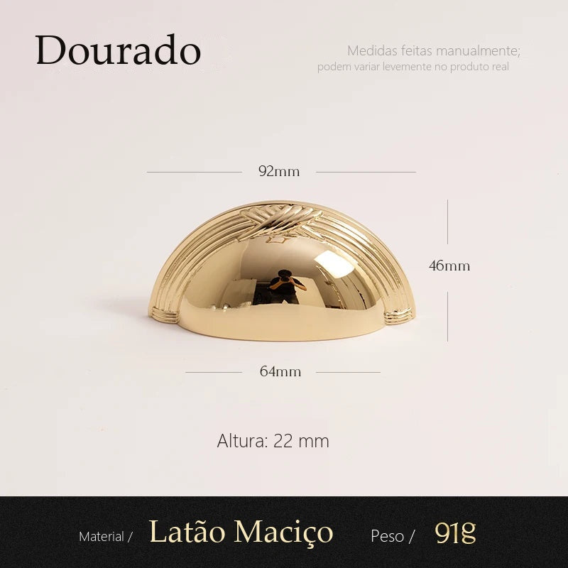 Puxador Mantova Dourado Alça 64 mm - Estilo C - medidas