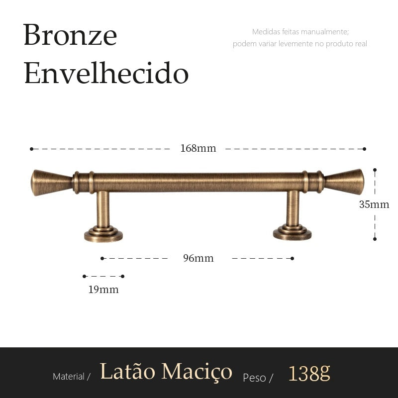 Puxador Noto Bronze Envelhecido Alça 96 mm - medidas