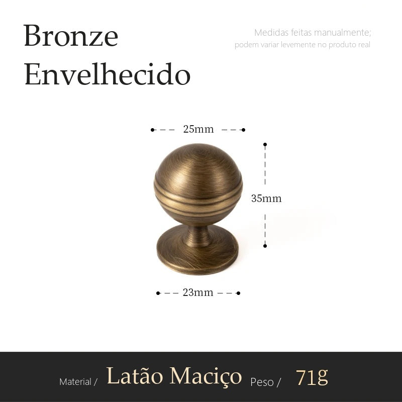 Puxador Noto Bronze Envelhecido Ponto 25 mm - medidas