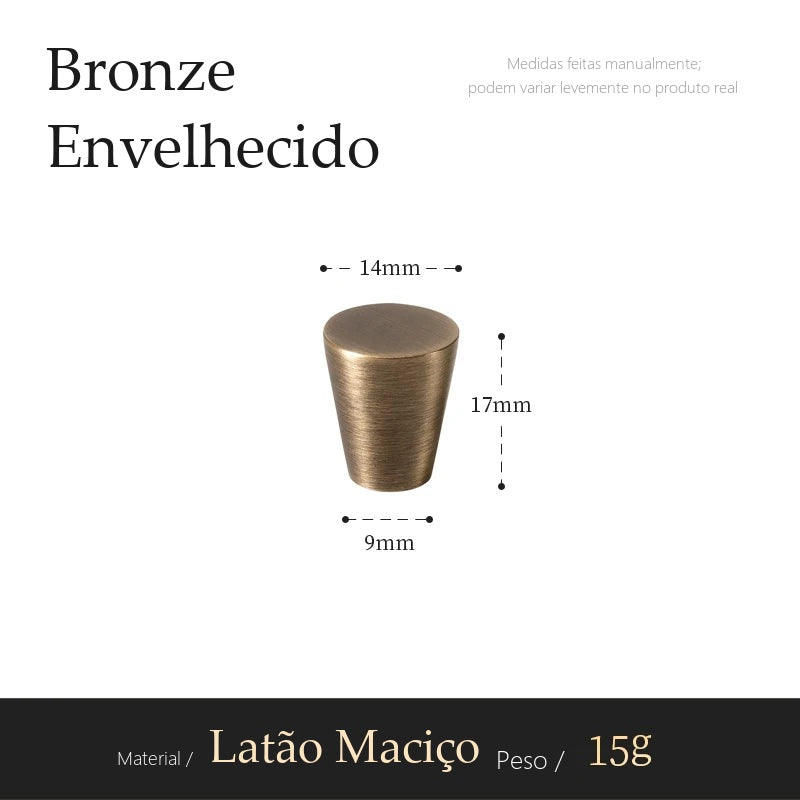 Puxador Noto Bronze Envelhecido Ponto 14 mm - medidas