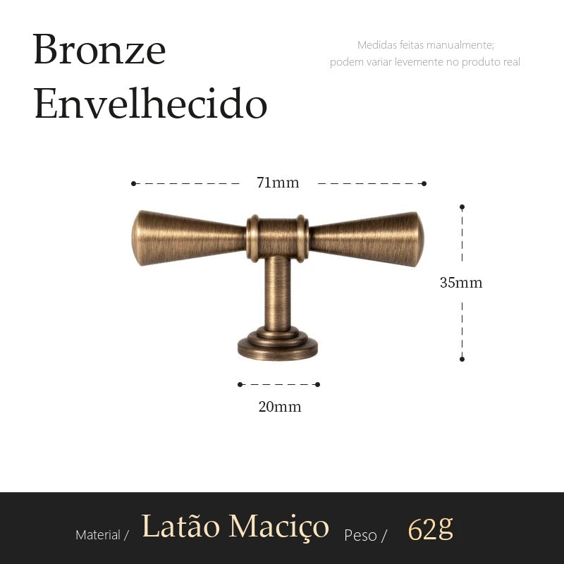 Puxador Noto Bronze Envelhecido Barra T 71 mm - medidas