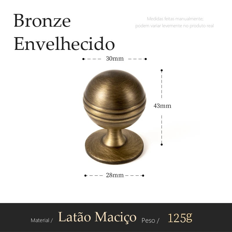 Puxador Noto Bronze Envelhecido Ponto 30 mm - medidas