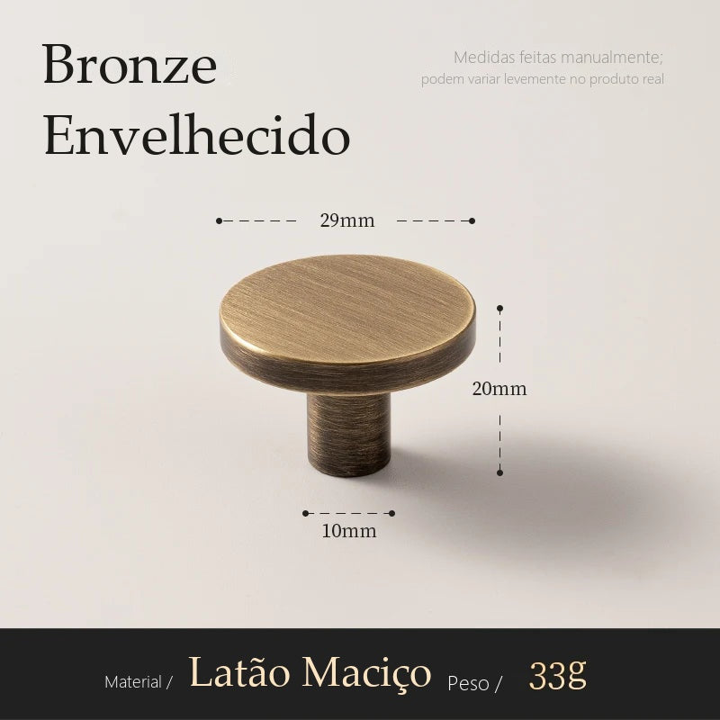 Puxador Ostia Bronze Envelhecido Ponto 29 mm - medidas