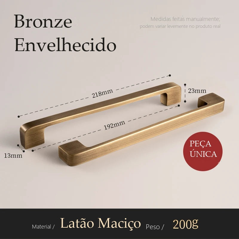 Puxador Ostia Bronze Envelhecido Alça 192 mm - medidas
