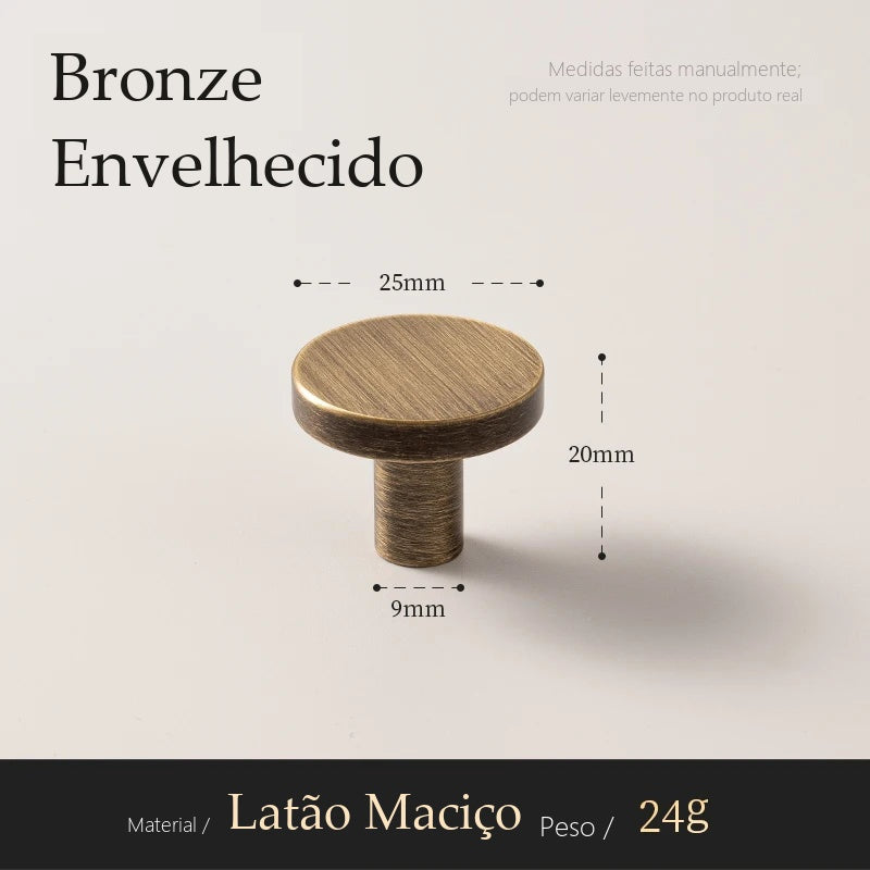 Puxador Ostia Bronze Envelhecido Ponto 25 mm - medidas