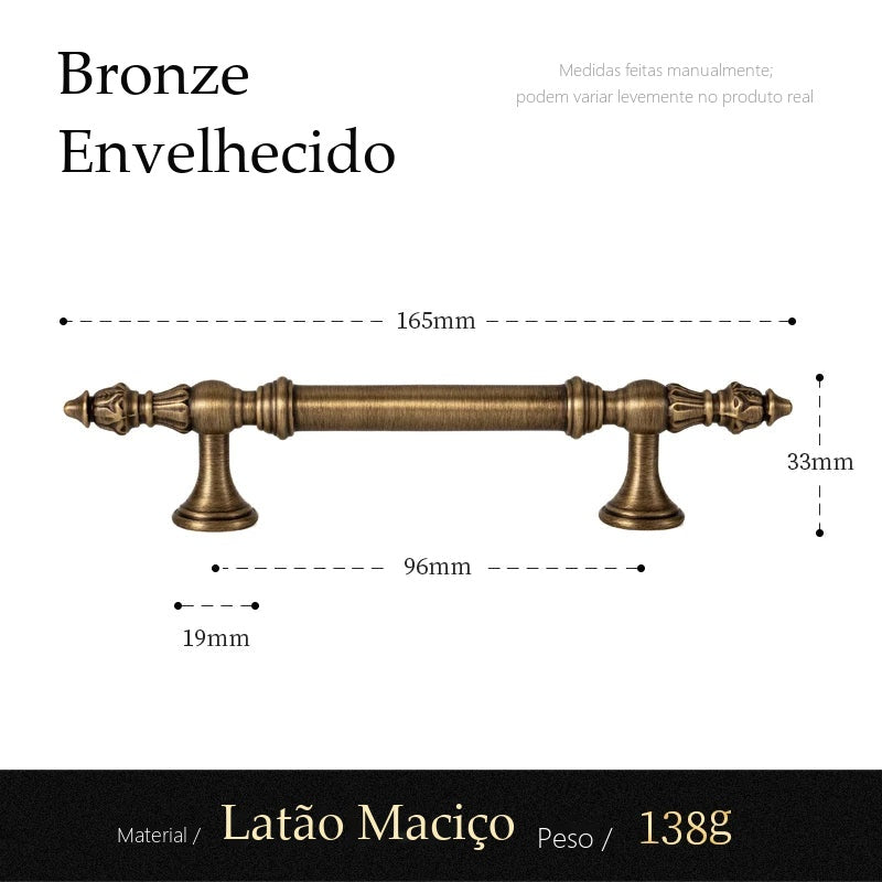 Puxador Padova Bronze Envelhecido Alça 96 mm - medidas