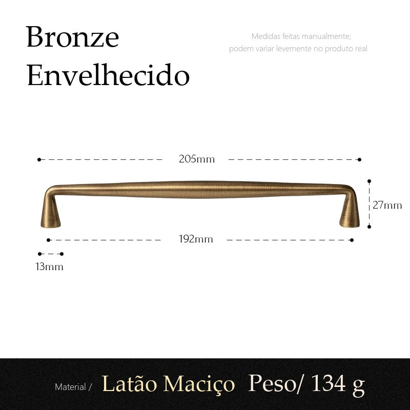 Puxador Perugia Bronze Envelhecido Alça 192 mm - medidas