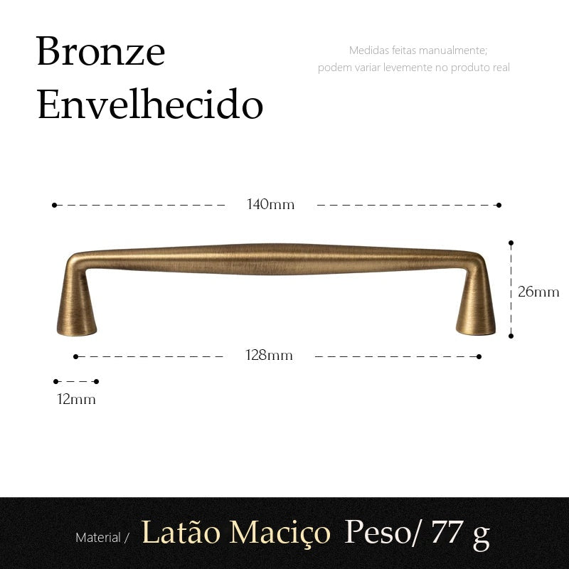 Puxador Perugia Bronze Envelhecido Alça 128 mm - medidas