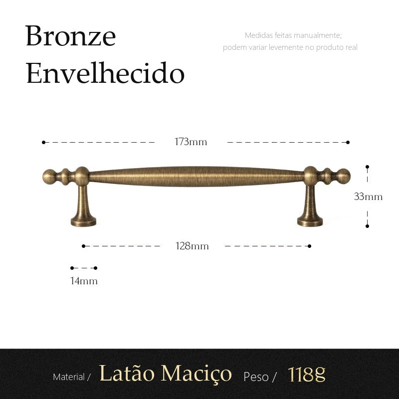 Puxador Pesaro Bronze Envelhecido Alça 128 mm - medidas