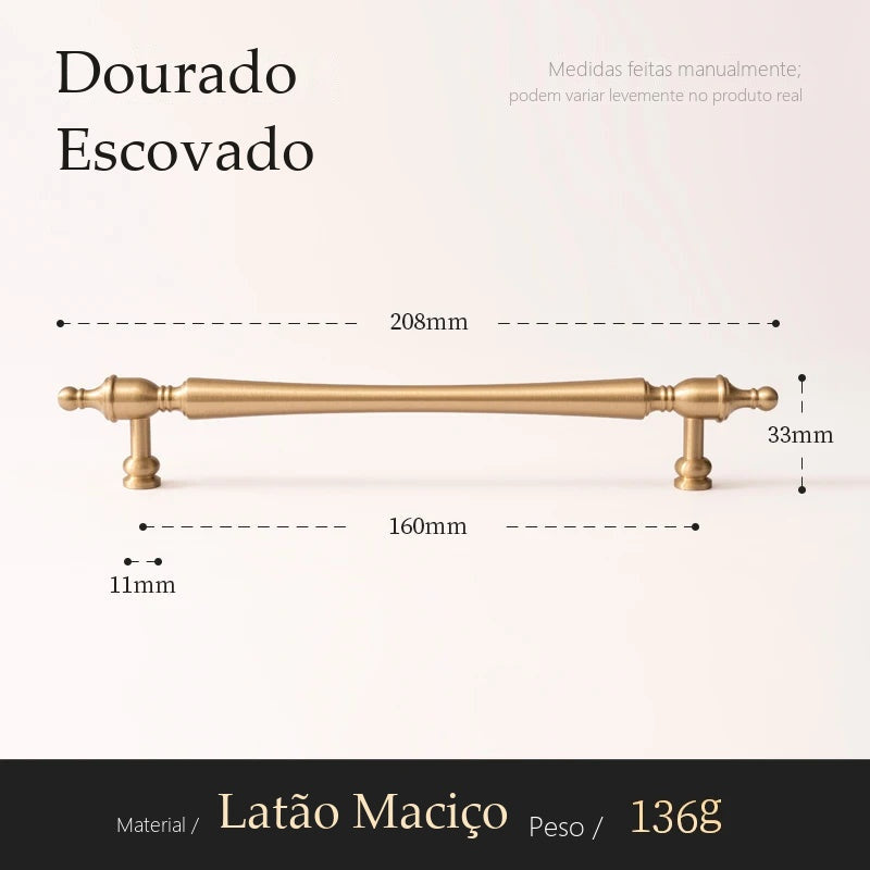 Puxador Piacenza Dourado Escovado Alça 160 mm - medidas