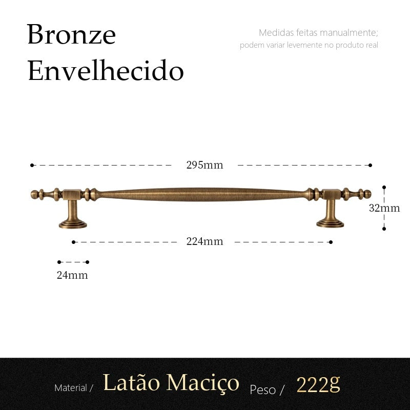 Puxador Pistoia Bronze Envelhecido Alça 224 mm - medidas