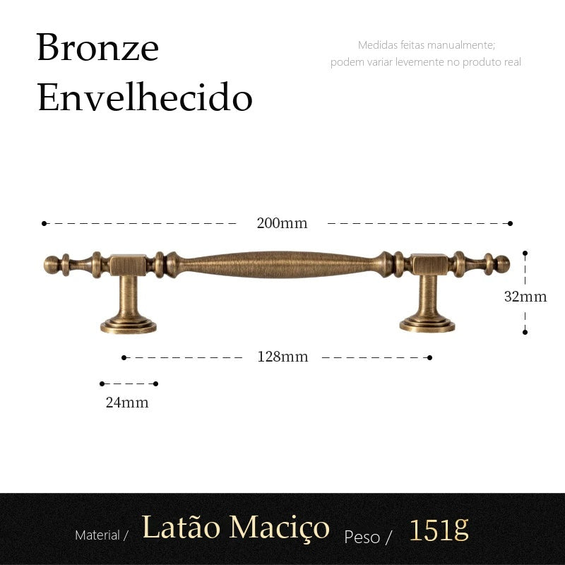 Puxador Pistoia Bronze Envelhecido Alça 128 mm - medidas