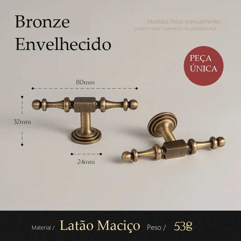 Puxador Prato Bronze Envelhecido Barra T 80 mm - medidas