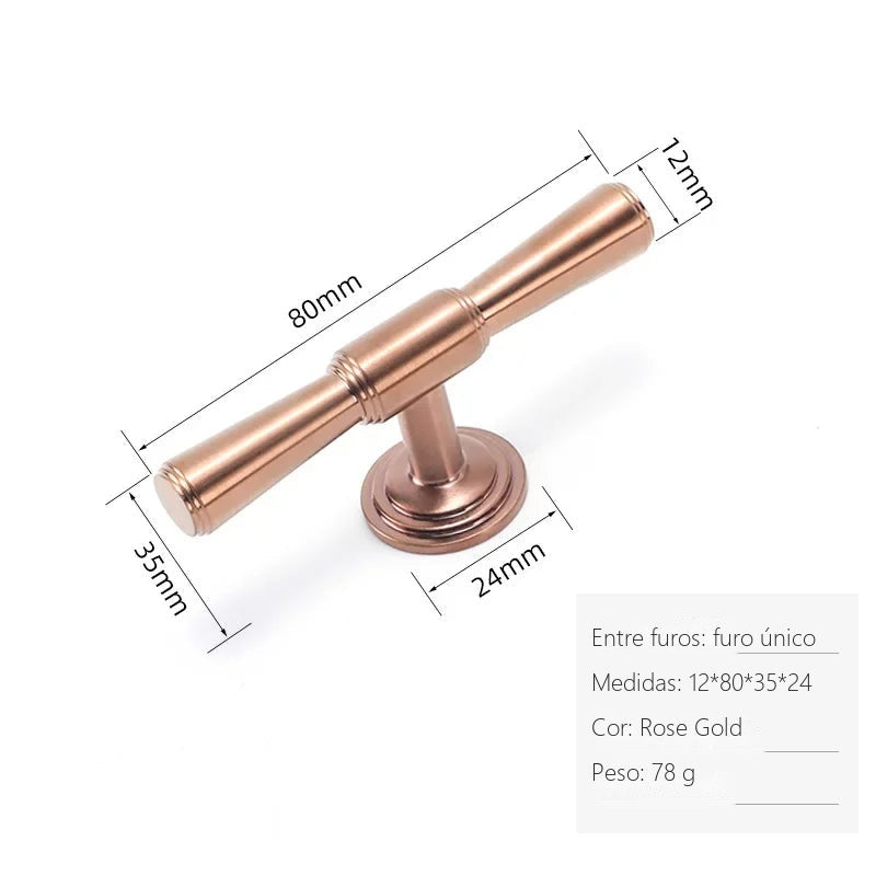 Puxador Merano Rose Gold Barra T 80 mm (par) - medidas