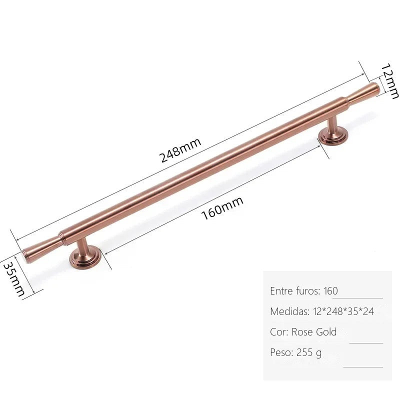 Puxador Merano Rose Gold Alça 160 mm - medidas