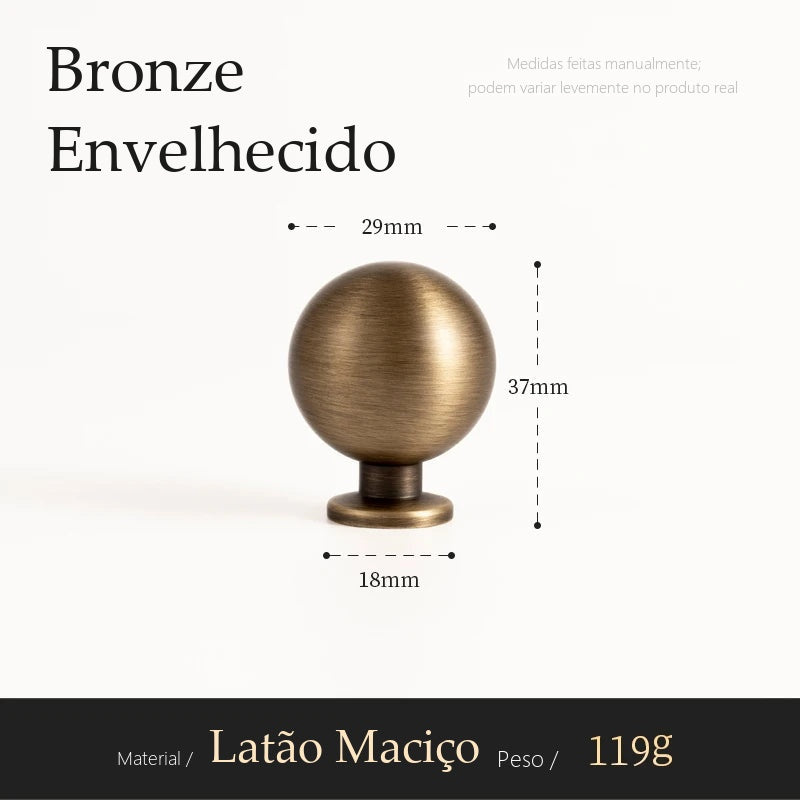 Puxador Reggio Bronze Envelhecido Ponto 29 mm - Estilo A - medidas