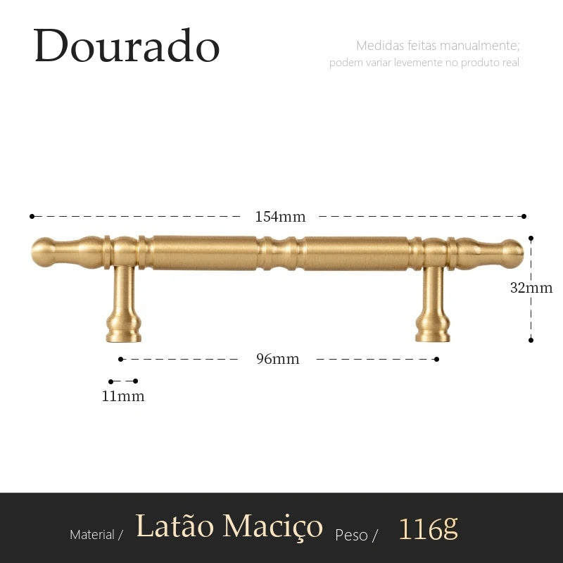 Puxador Stresa Dourado Escovado Alça 96 mm - medidas