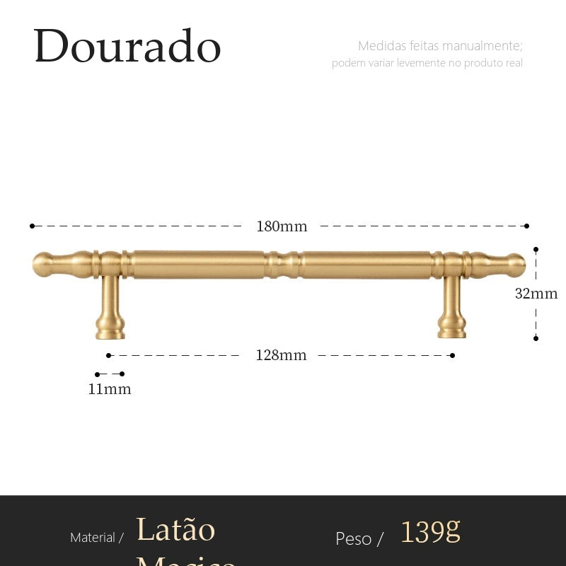 Puxador Stresa Dourado Escovado Alça 128 mm - medidas