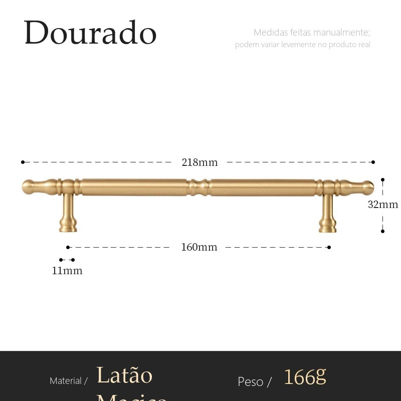 Puxador Stresa Dourado Escovado Alça 160 mm - medidas