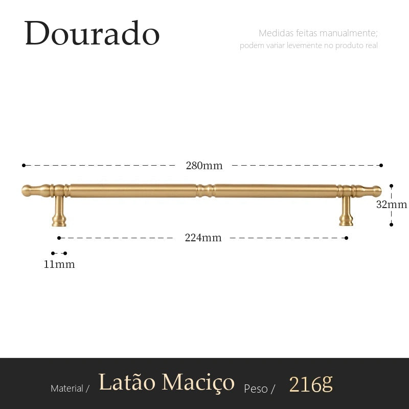 Puxador Stresa Dourado Escovado Alça 224 mm - medidas