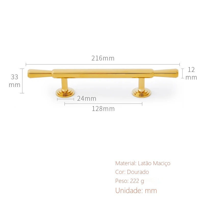 Puxador Taranto Dourado Alça 128 mm - medidas