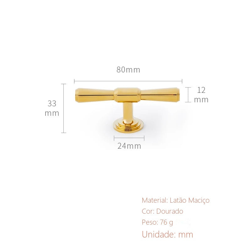 Puxador Taranto Dourado Barra T 80 mm - medidas