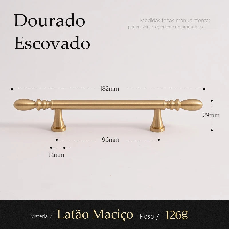 Puxador Teramo Dourado Escovado Alça 96 mm - medidas