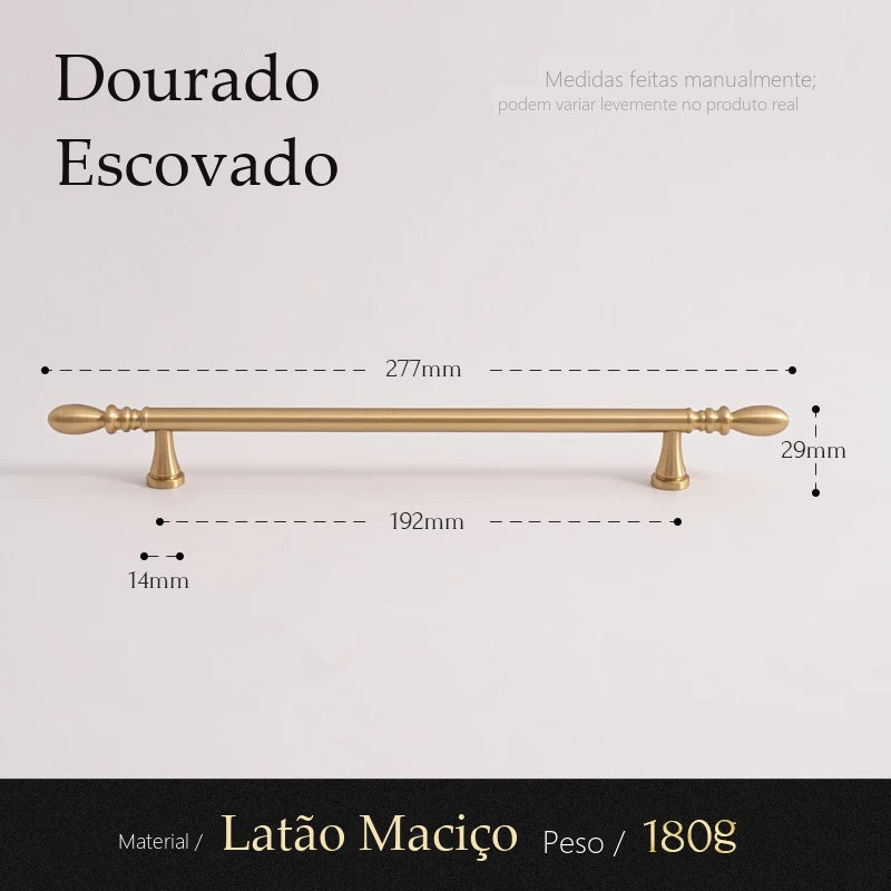 Puxador Teramo Dourado Escovado Alça 192 mm - medidas