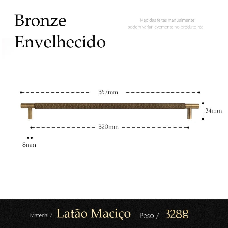 Puxador Termoli Bronze Envelhecido Alça 320 mm - medidas