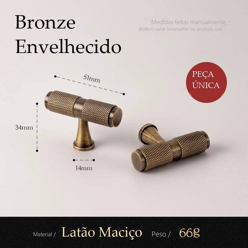 Puxador Termoli Bronze Envelhecido Barra T 51 mm - medidas