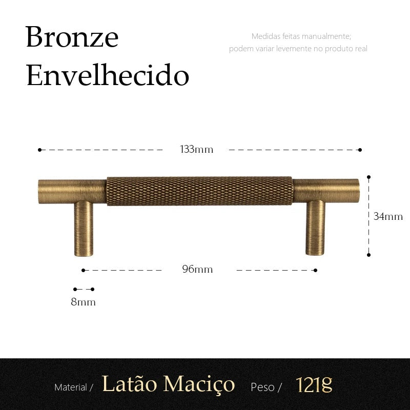 Puxador Termoli Bronze Envelhecido Alça 96 mm - medidas