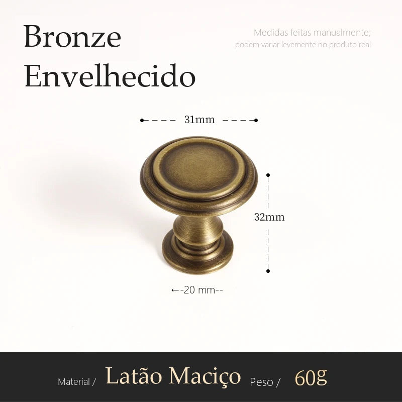 Puxador Trento Bronze Envelhecido Ponto 31 mm - medidas