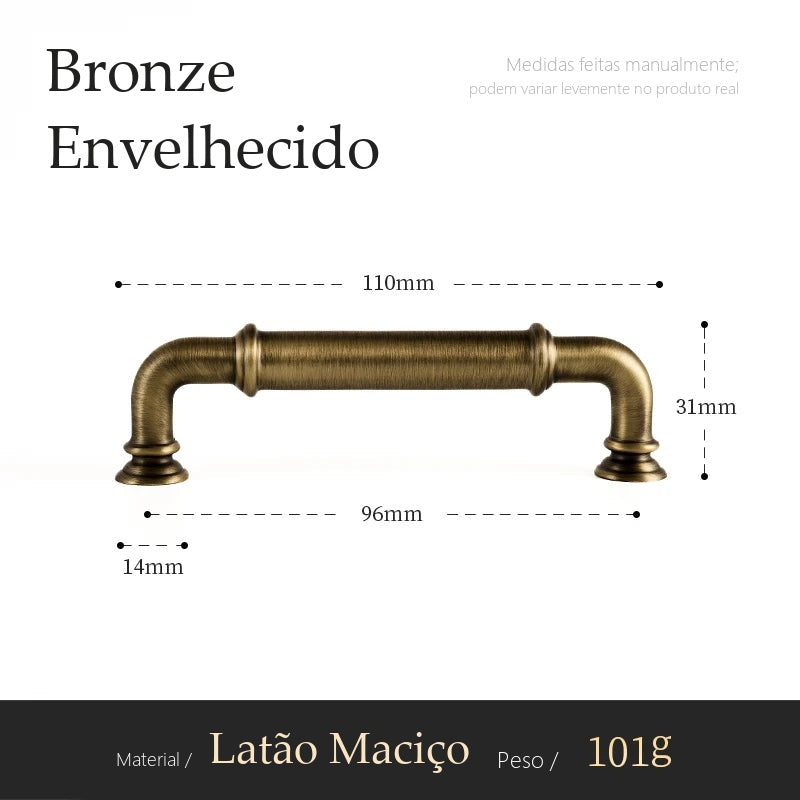 Puxador Trento Bronze Envelhecido Alça 96 mm - medidas